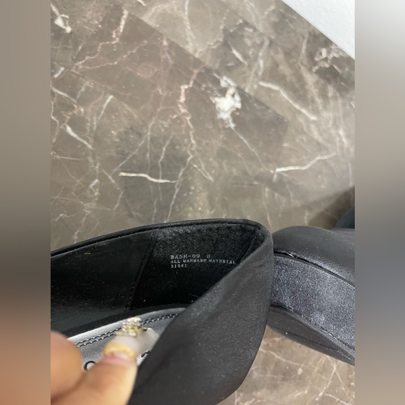 Size 8, Silk Black Pumps with Rhinestones on Heel - Picture 8 of 9